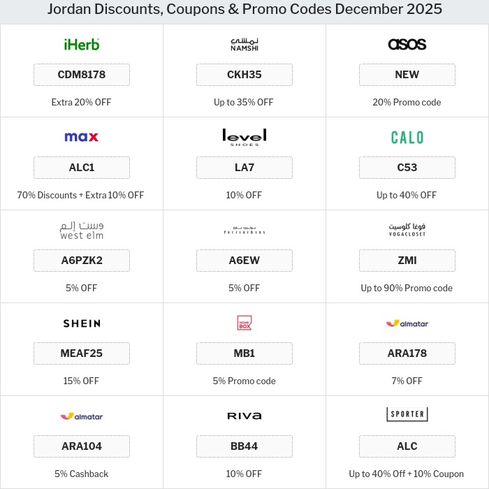 The best coupon codes for online stores in Jordan 2023 Promo codes